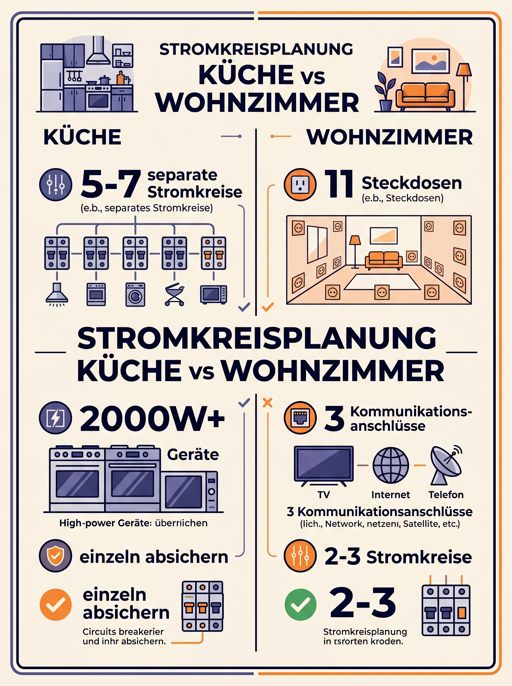 Stromkreisplanung Küche vs Wohnzimmer