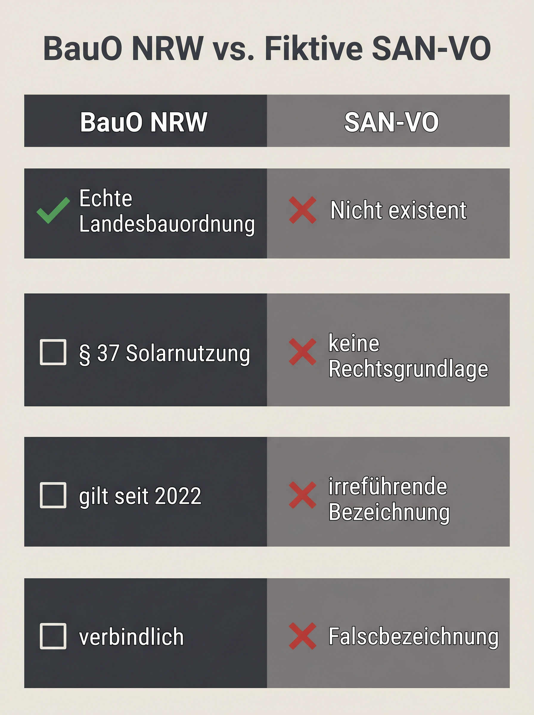 BauO NRW vs. Fiktive SAN-VO